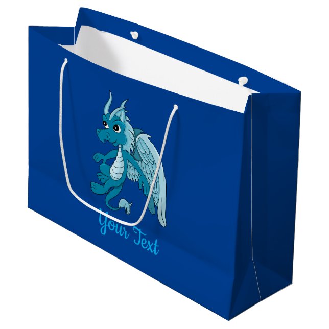 Bleu Dragon Cartoon Grand Sac Cadeau (Devant Angle)