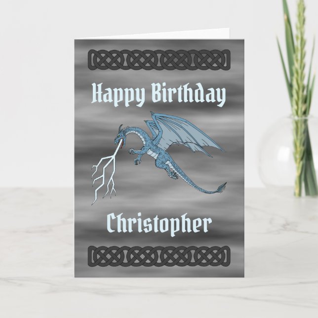 Bleu Dragon cracher la foudre Carte d'anniversaire (Devant)