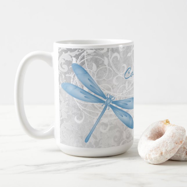 Bleu dragonfly Personnalisé café Mug (Avec donut)
