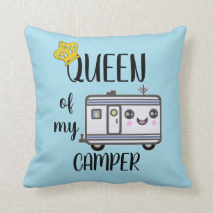 Bleu drôle campant de coussin de mode de vie de