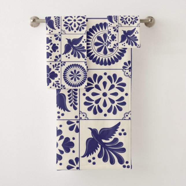 Bleu du Nil Décoratif Talavera Traditionnelle Mexi (En situation)