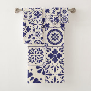 Bleu du Nil Floral Traditionnel Mexicain Talavera