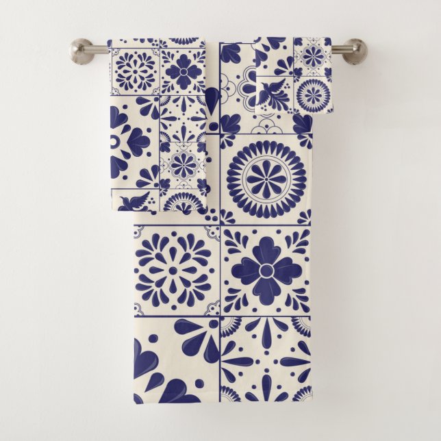 Bleu du Nil Floral Traditionnel Mexicain Talavera (En situation)