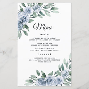 Bleu Dusty Elegant Floral Boho Mariage Cartes de m