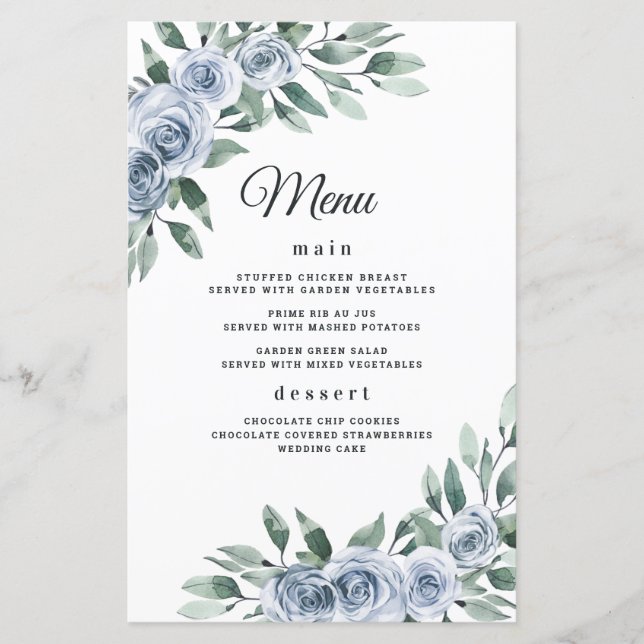 Bleu Dusty Elegant Floral Boho Mariage Cartes de m (Devant)