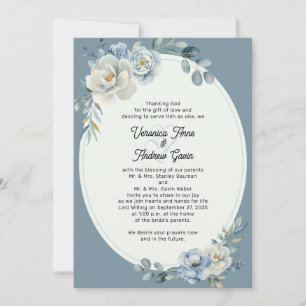 Bleu Dusty Faire-part de mariage cadre ovale Flora