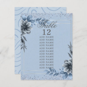 Bleu Dusty Floral élégant Numéro de tableau Cartes