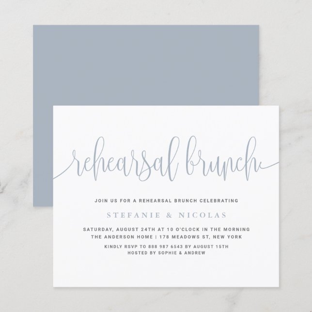 Bleu Dusty Joli Brunch de répétition de calligraph (Devant / Derrière)