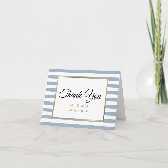 Bleu Dusty| Merci de Mariage de Faux Gold Foil (Devant)