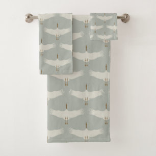 Bleu Dusty Oiseaux neutres Grues Art Déco