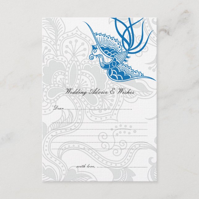 Bleu éblouissant Bird & Floral Mariage Cartes de c (Devant)