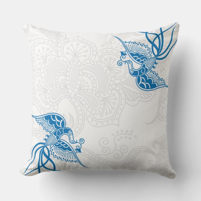 Bleu éblouissant et Coussin à motifs floraux (Recto)