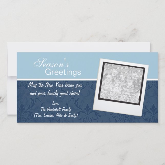 Bleu Élégant Cartes photos de vacances d'hiver (Devant)