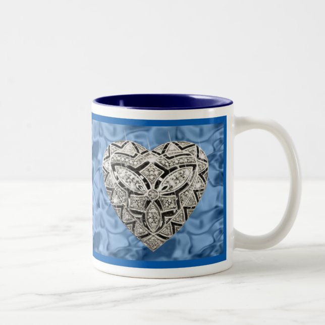 Bleu Elegant Designer Coeur Mug (Droit)