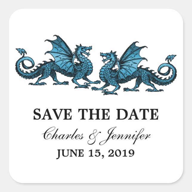 Bleu Elegant Dragons Enregistrer Stickers Date (Devant)