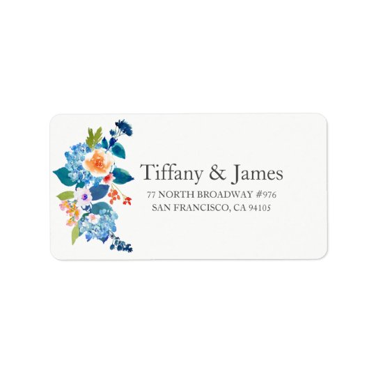 Bleu élégant et étiquette de adresse floral de