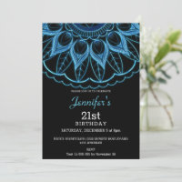 Bleu élégant Invitation d'anniversaire Mandala