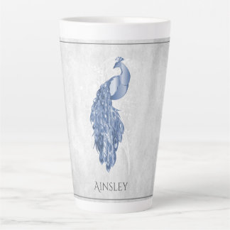 Bleu Elegant Peacock Personnalisé Latte Mug