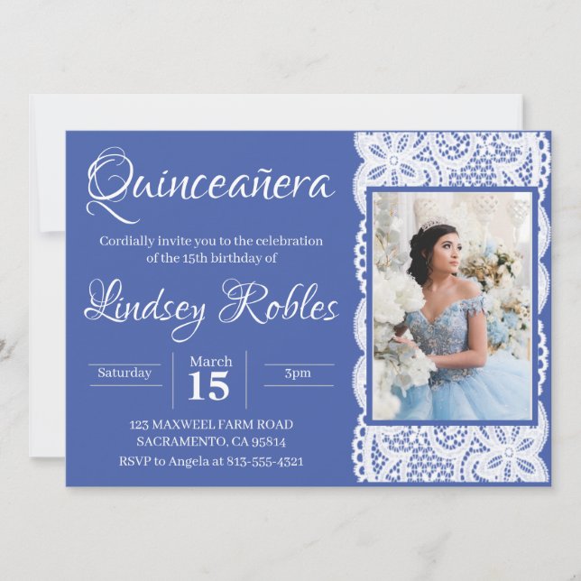 Bleu Elegant Quinceanera Photo Invitations (Devant)