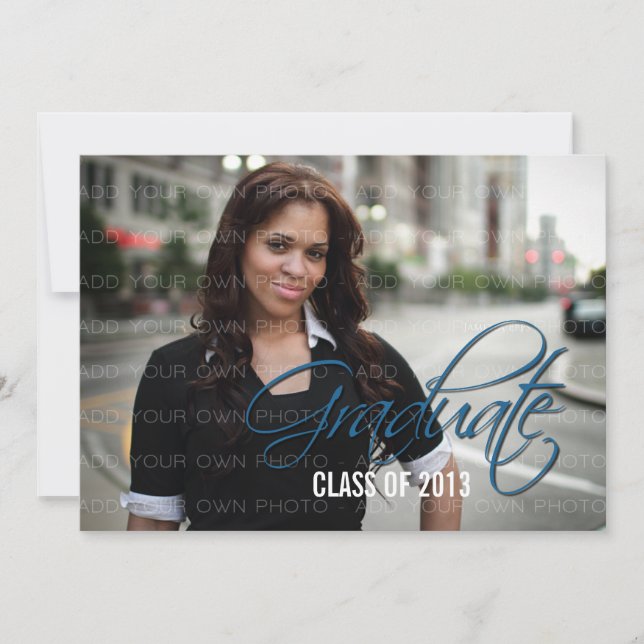 Bleu Elegant Script Photo Invitation (Devant)