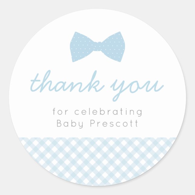 Bleu en vichy baby shower sticker (Devant)