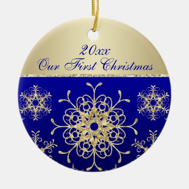 Bleu, ęr ornement de souvenir de Noël d'or (Devant)