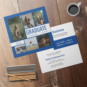 Bleu et blanc 6 Photo Graduation Invitation