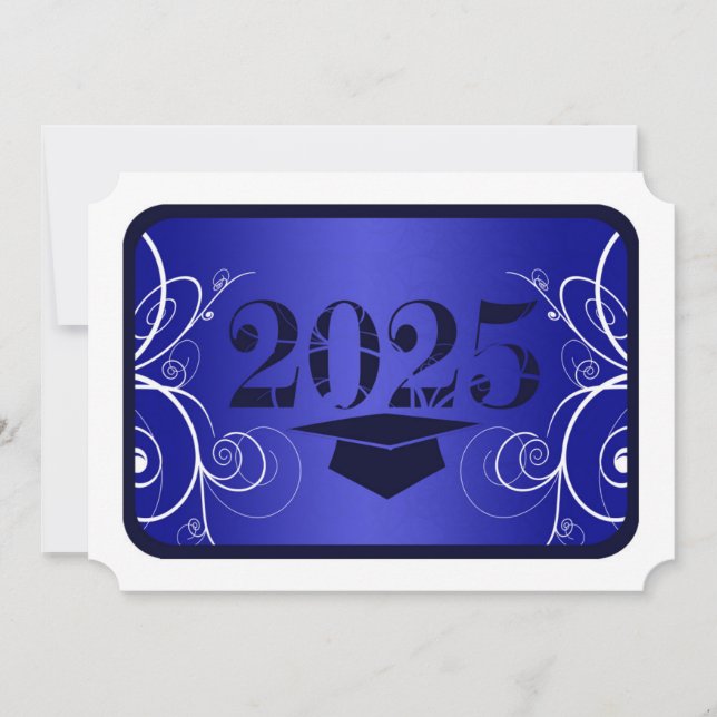 Bleu et blanc Cadre Graduation Invitation (Devant)