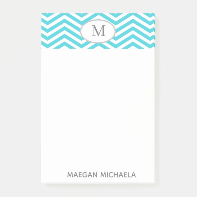 Bleu et blanc Chevron Post-It (Devant)