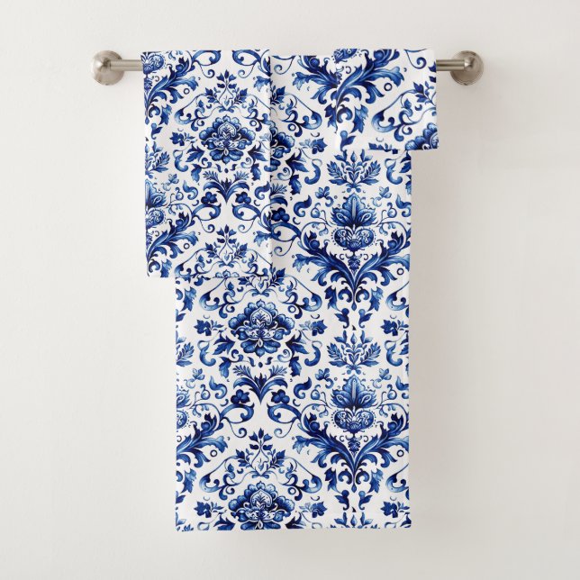 Bleu et blanc Delft style ornement floral motif (En situation)