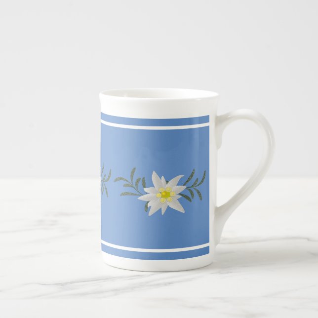 Bleu et blanc Edelweiss os Chine Mug (Droite)