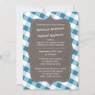 Bleu et blanc En vichy toile Mariage Invitations