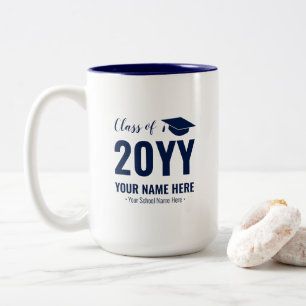 Bleu et blanc   Mug personnalisé cadeau de diplôme