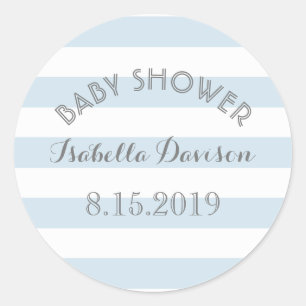 Bleu et blanc rayures baby shower autocollant