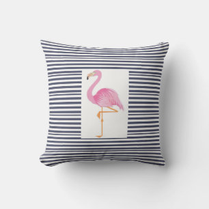 Bleu et blanc rayures coussin flamingo