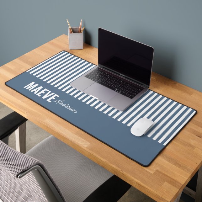 Bleu et blanc rayures personnalisées moderne éléga (Bureau 2)