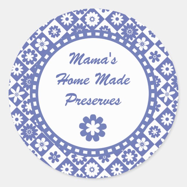 Bleu et blanc rétro Étiquettes de bocaux à canne (Devant)