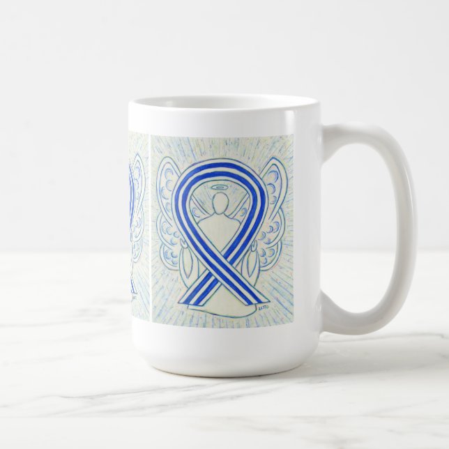 Bleu et Blanc Sensibilisation Ruban Angel Art Mug (Droite)