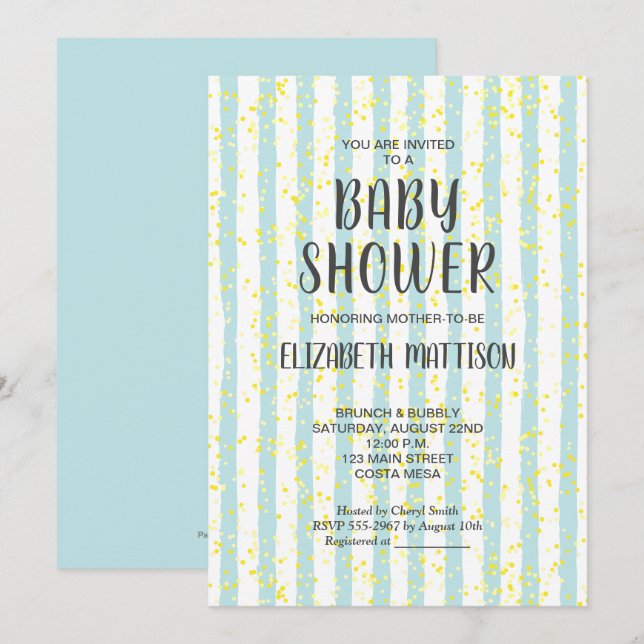 Bleu et blanc Stripes Boy Baby shower Invitation (Devant / Derrière)