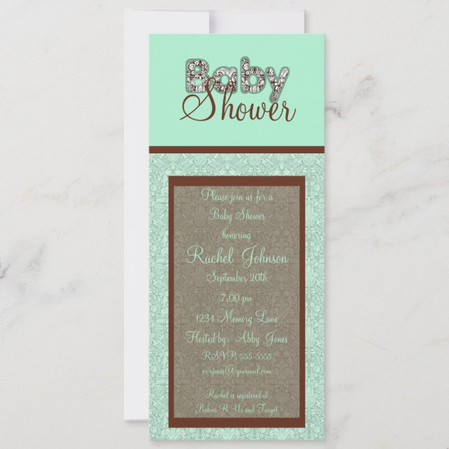 Bleu et Brown - invitation de baby shower (Devant)
