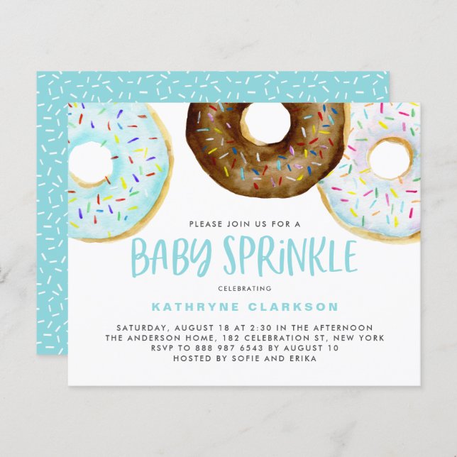 Bleu et chocolat Donuts Baby Sprinkle Invitation (Devant / Derrière)