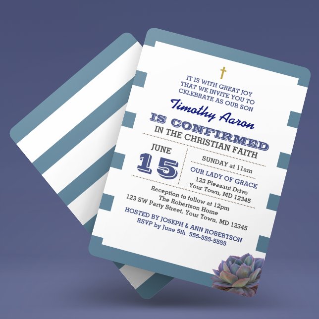 Bleu et confirmation Succulente Invitation (Créateur téléchargé)