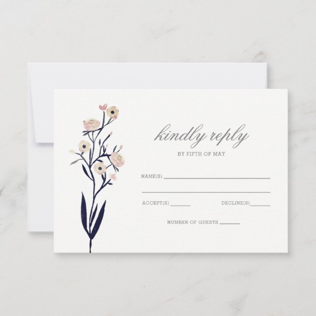 Bleu et corail rose Floral Printemps mariage rsvp (Devant)