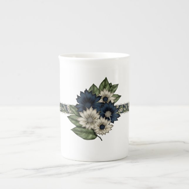 Bleu et ivoire d'os floraux de la Chine Mug (Devant)