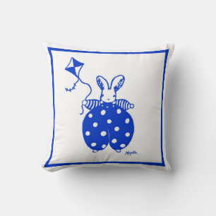 Bleu et jaune lapin avec coussin cerf-volant