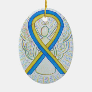 Bleu et Jaune Sensibilisation Ruban Angel Ornement