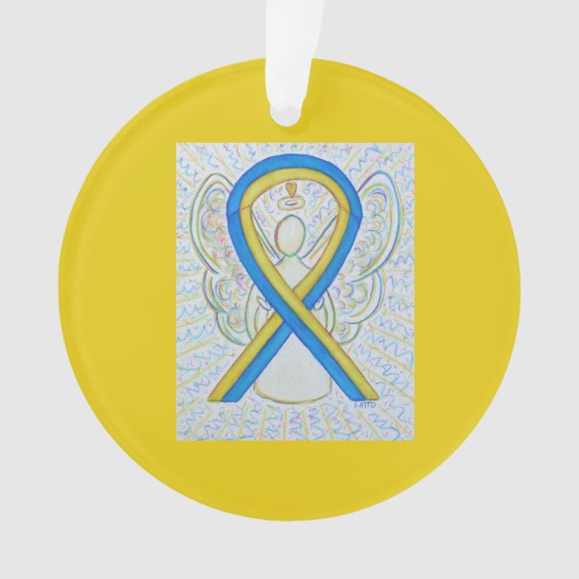 Bleu et Jaune Sensibilisation Ruban Angel Ornement (devant)