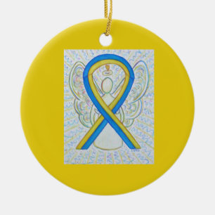Bleu et Jaune Sensibilisation Ruban Angel Ornement