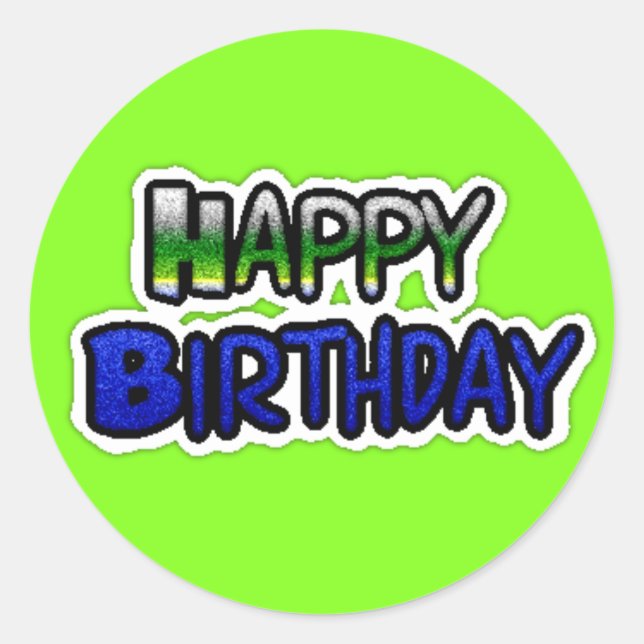 Bleu et Lime Green Joyeux Stickers Anniversaire (Devant)