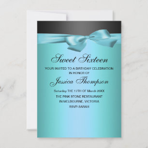 Bleu et noir Bow Sweet 16 Anniversaire Invitation